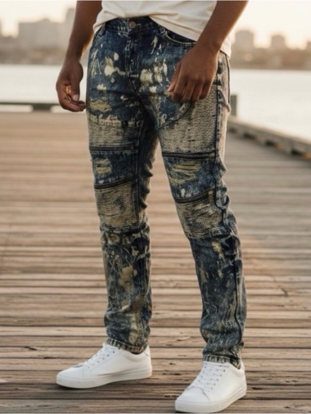 🫶🏻 Vintage Americana Washed Paint-Effect Adjusted Narrow Dungarees